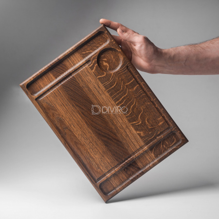 Доска для стейка с местом под приборы и соусник, дуб 35×25 см от мастерской DIVIRO